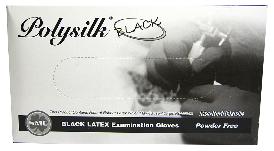Polysilk Black Powder Free Latex Gloves - Large - Click Image to Close